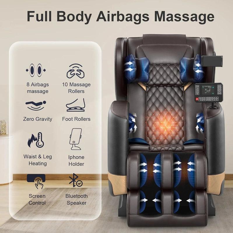 Massage Chair Full Body, Zero Gravity Massage Chair With 10 Fix Rollers, Heating, Foot Massage, Auto Modes, Bluetooth Speaker