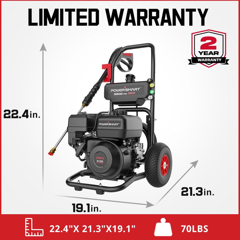 PowerSmart 3200PSI Gas Pressure Washer With 5 Nozzles And Soap Tank