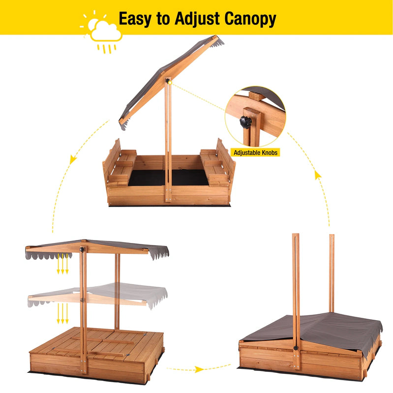 Morgete 47 In. Outdoor Sandbox For Kids With Lid And Bench, Wooden Sand Play Toys Center