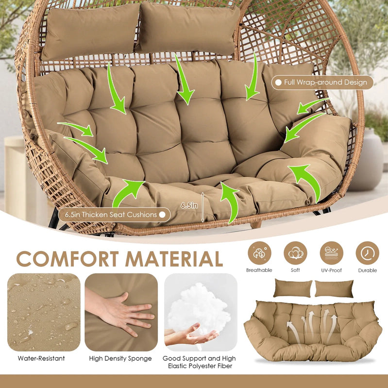 Radiata Double Egg Chair For 2 Person, Oversized Wicker Loveseat With Thick Cushions, 680 Lbs Capacity