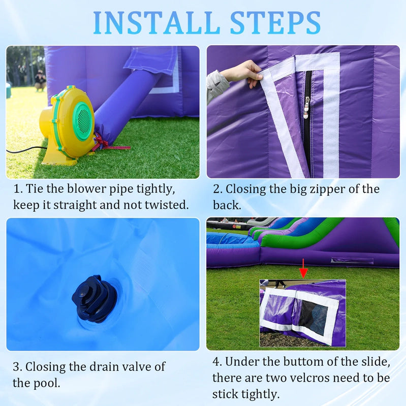 Relunch 26 Ft. Inflatable Double Water Slide For Kids And Adults, PVC Inflatable Water Park With Blower