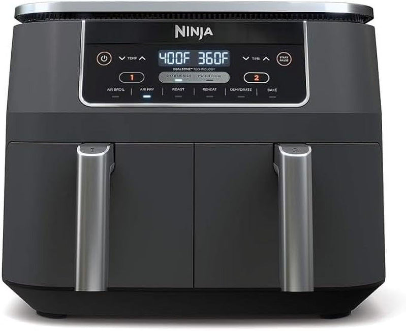 Ninja DZ201 Foodi 8 Quart 6-in-1 DualZone 2-Basket Air Fryer With 2 Independent Frying Baskets, Match Cook And Smart Finish To Roast, Broil
