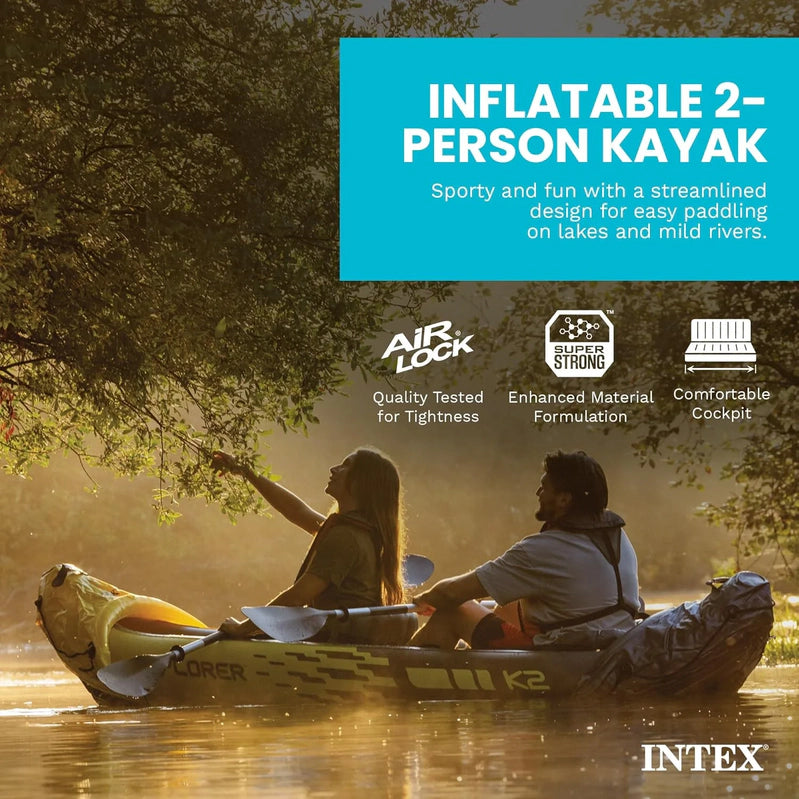Intex 68307EP Explorer K2 Inflatable Kayak Set, Includes Deluxe 86 In. Aluminum Oars And High