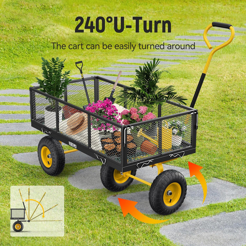 Steel Garden Cart, 2-in-1 1400 Lbs Heavy Duty Utility Wagon, With Removable Mesh Sides To Convert Into Flatbed