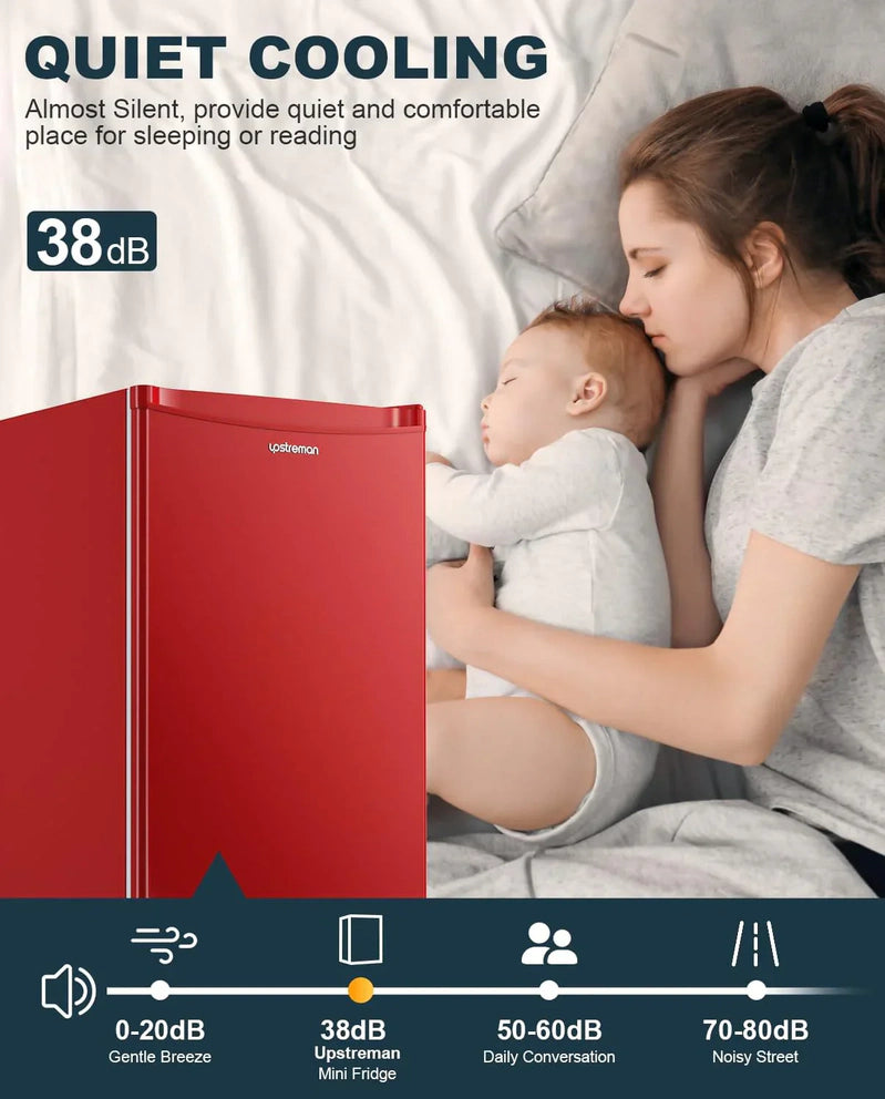 Upstreman 3.2 Cu. Ft. Mini Fridge Freezer Single Door Fridge Dorm Fridge Adjustable Thermostat