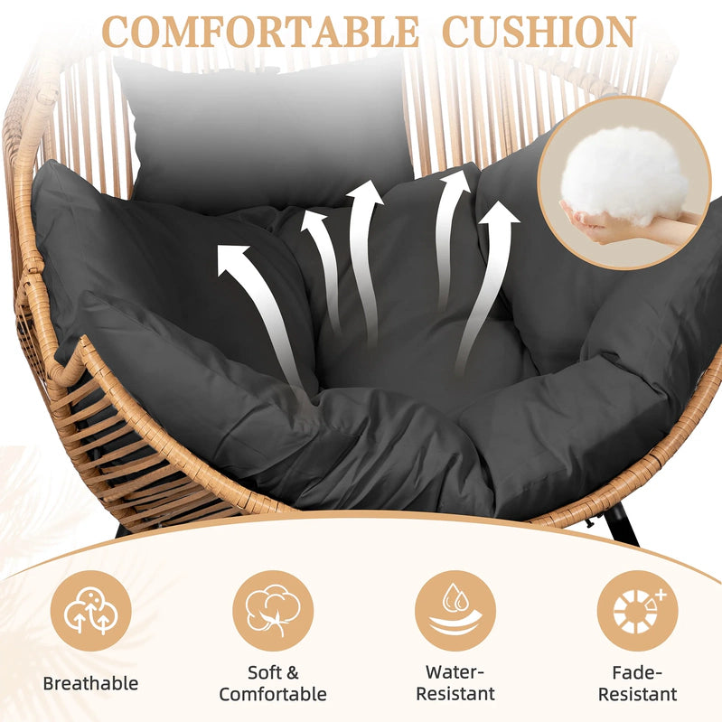Walsunny Egg Chairs Outdoor Patio Wicker Oversized Egg Shell Lounger Lawn Chair With Cushion For Indoor Outside Porch Balcony Backyard