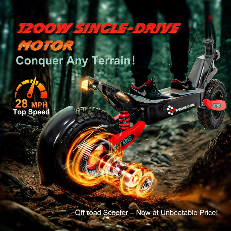 Off Road Electric Scooter For Adults, 1200W Motor Fast E Scooter, Up To 28MPH Top Speed And 20Miles Long Range, 11 In. Off-Road Tires