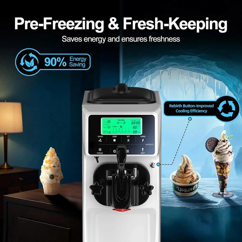 Soft Serve Ice Cream Machine 3.2 Gals Ice Cream Maker Machine Single Flavor Commercial Ice Cream Machine Countertop Soft Serve Ice Cream Maker