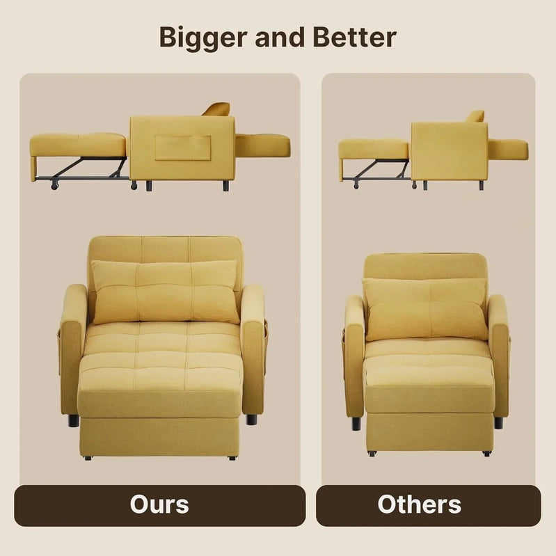 Sofa Bed Chair 3-in-1 Convertible Pullout Single Sleeper Chair Bed Spacious Multifunctional Sofa
