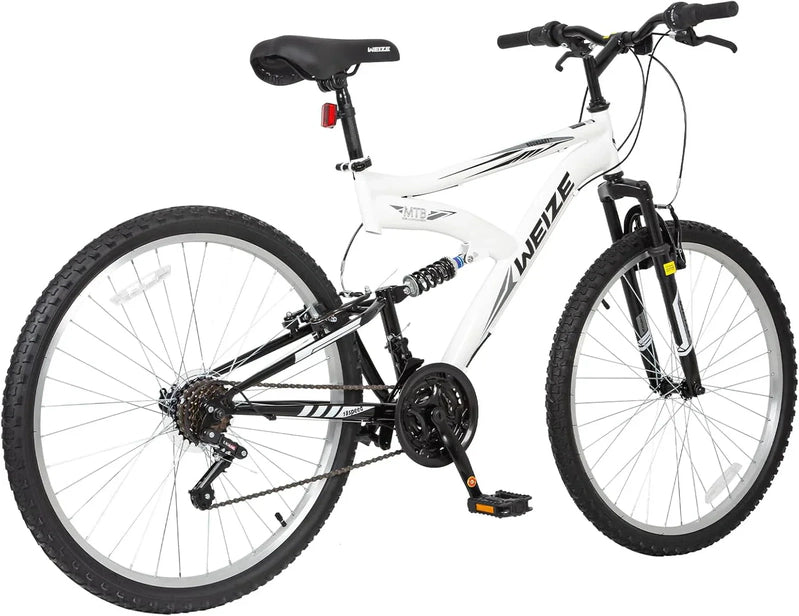 Weize Mountain Bike 26 27.5 In. Outdoor Hybrid Bikes 18-Speed High-Carbon Steel Full Suspension