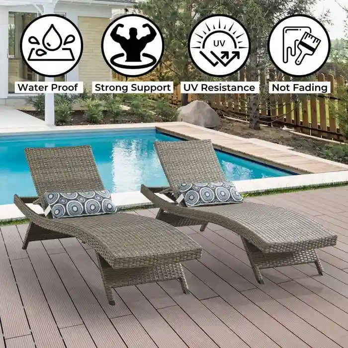 All Weather Wicker Chaise Lounge, Set Of 2