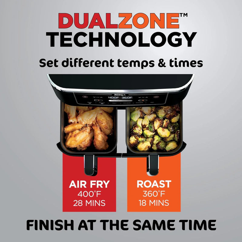 Ninja Foodi 10QT 6-in-1 DualZone Smart XL Air Fryer, 2 Independent 5QT Baskets, Smart Cook Thermometer, Match Cook, Smart Finish, Air Fry, DZ550