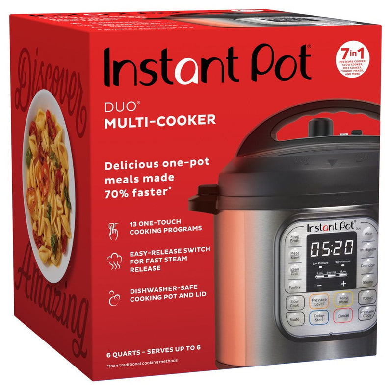 Instant Pot Duo 6 Qt. Electric Pressure Cooker 7-In-1 With Easy-Release Steam Switch