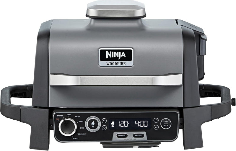 Ninja Woodfire Electric Bbq And Smoker With Air Fryer, Portable Outdoor Grill, Cool Grey