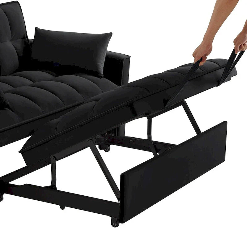 4 in1 Loveseat Sofa Bed With Armrests And Storage Pockets, Multi-Function Tufted Pull-Out Sofa Bed With Adjustable Backrest