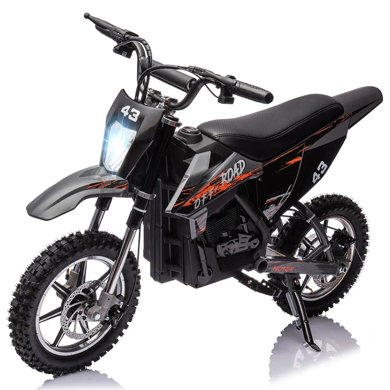 Electric Dirt Bike For Kids, 36V Ride On Motorcycle, Up To 15.5MPH, 350W Brushless Motor, LED Headlight, Leather Seat, Front And Back Brakes
