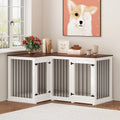 Large Corner Dog Crate Furniture For 2 Dogs, L Shape Dog Crate Cage, 58.7X41.1