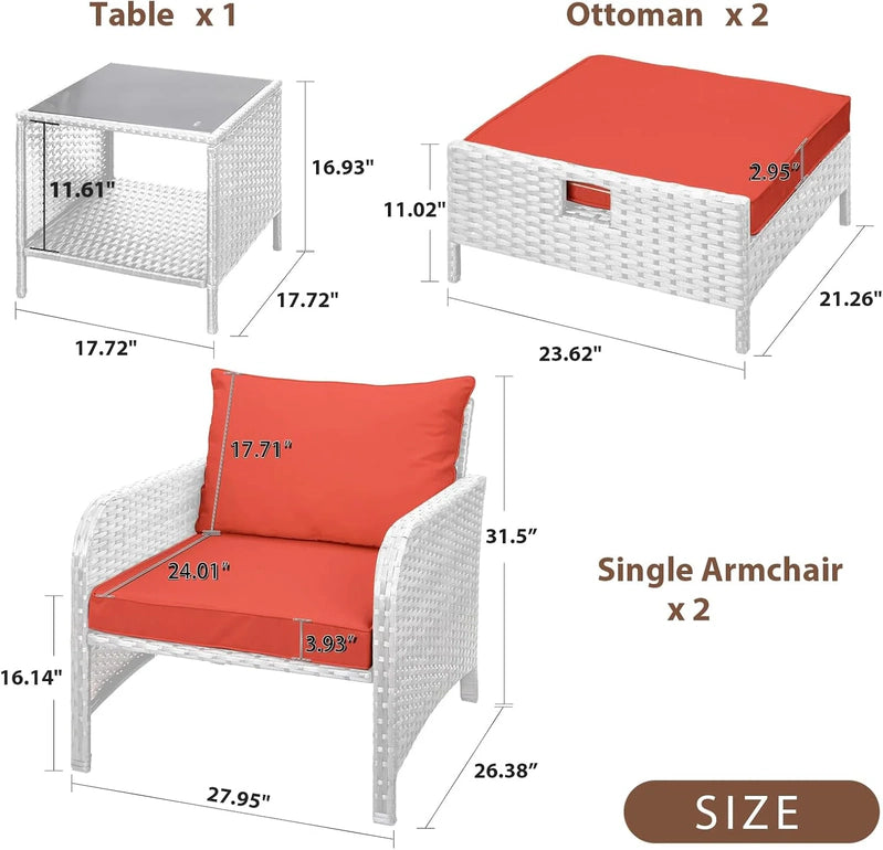 Leveleve Balcony Furniture 5 Piece Patio Conversation Set