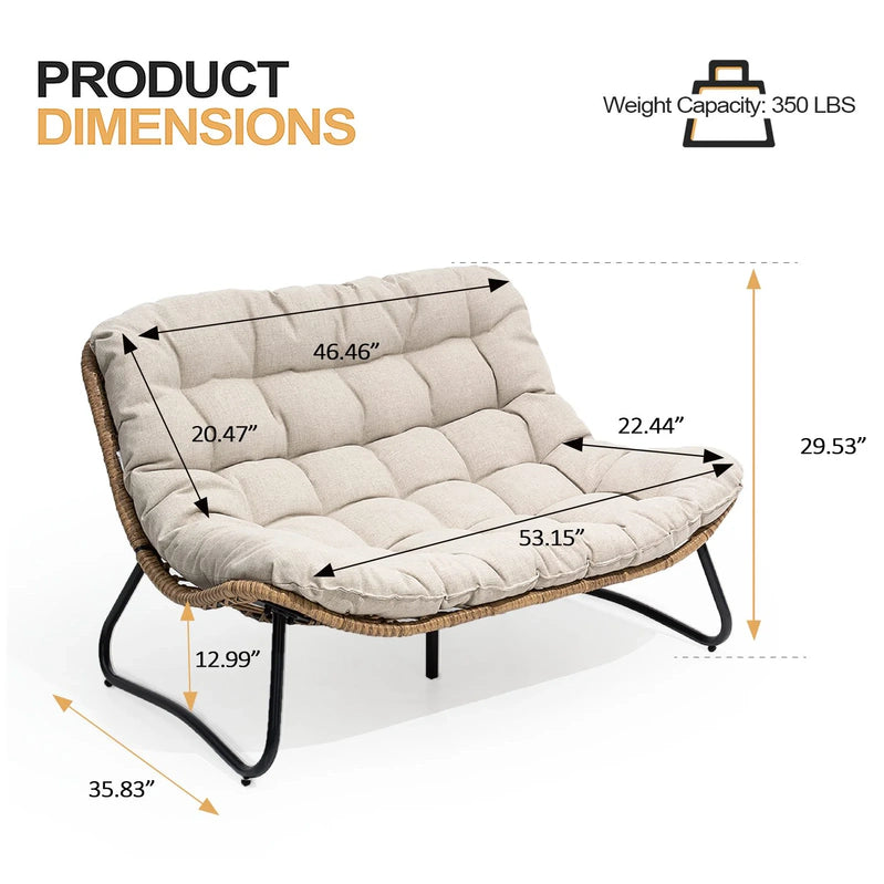 Crestlive Products Patio Loveseat, All-Weather Rattan Large Furniture With Soft Cushions, Outdoor Loveseat For Balcony, Poolside, Backyard, Beige