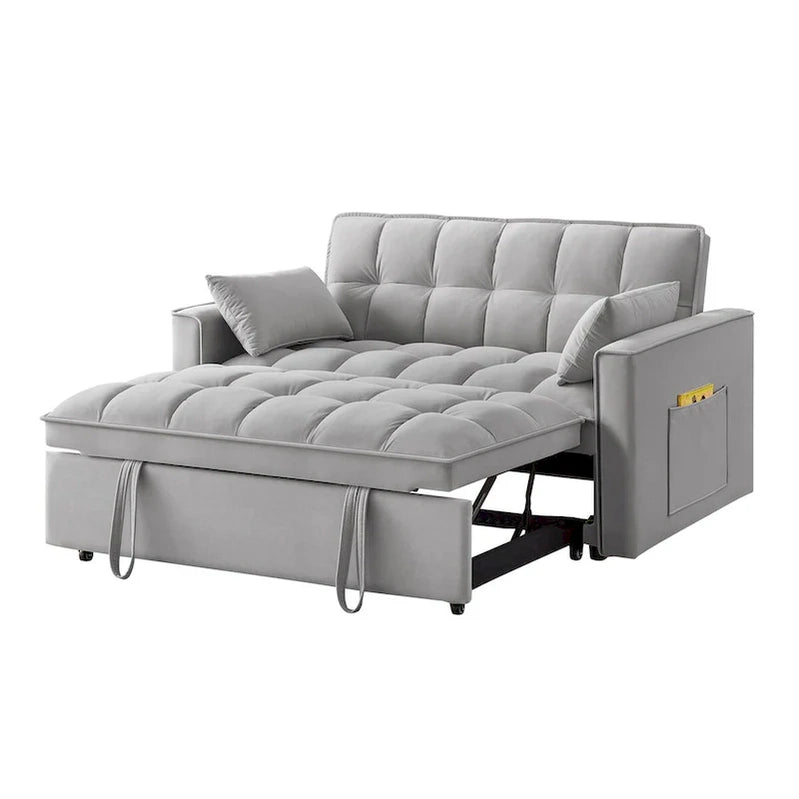 4 in1 Loveseat Sofa Bed With Armrests And Storage Pockets, Multi-Function Tufted Pull-Out Sofa Bed With Adjustable Backrest