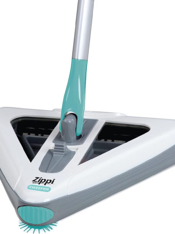 Zippi Sweeper Max, Powerful And Lightweight Sweeper For Carpet Hardwood And Tile Triangular Design Allows For Sweeping In Corners 1000 mAh