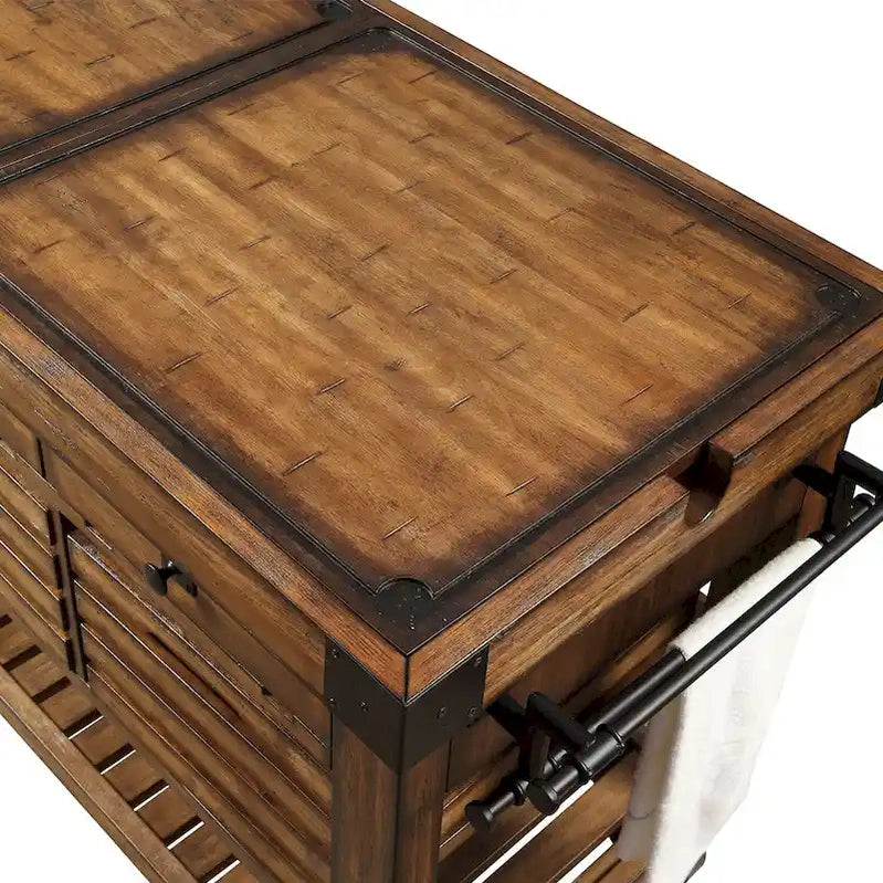 Kitchen Cart With 3 Drawers In Distressed Chestnut