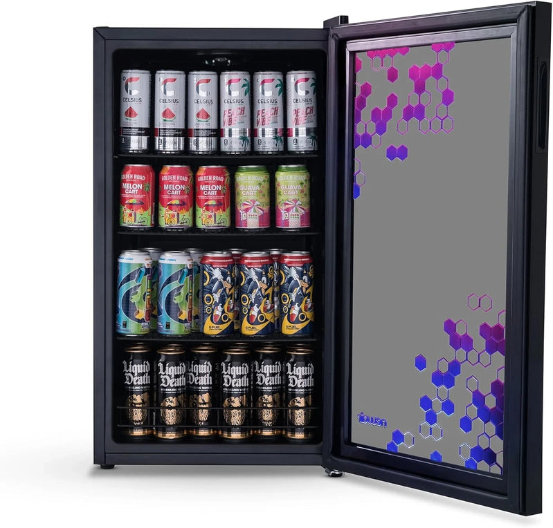 Beverage Refrigerator Cooler, 126 Cans Free Standing With Right Hinge Glass Door, Mini Fridge Beverage Organizer For Beer, Wine, Soda
