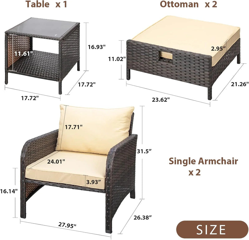 Leveleve Balcony Furniture 5 Piece Patio Conversation Set