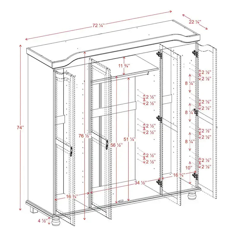 Palace Imports 100% Solid Wood Kyle 4-Door Wardrobe Armoire With Solid Wood Or Mirrored Doors