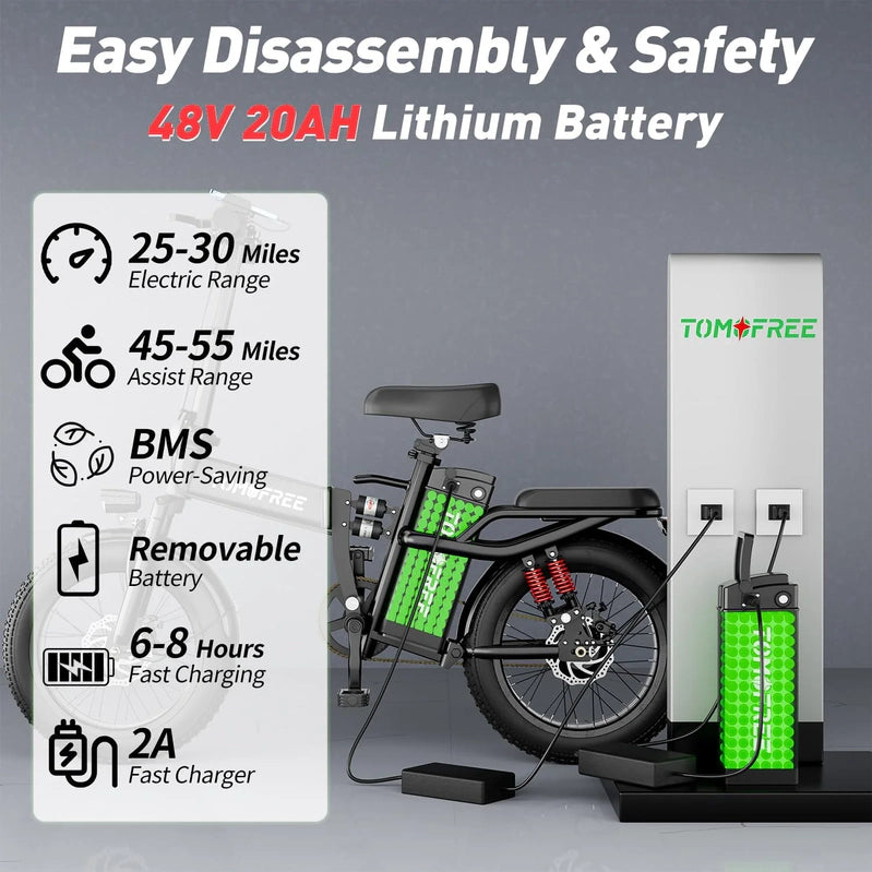 T1 Electric Bike For Adults 1200W Motor, 31MPH, 48V 20Ah Folding E-Bike
