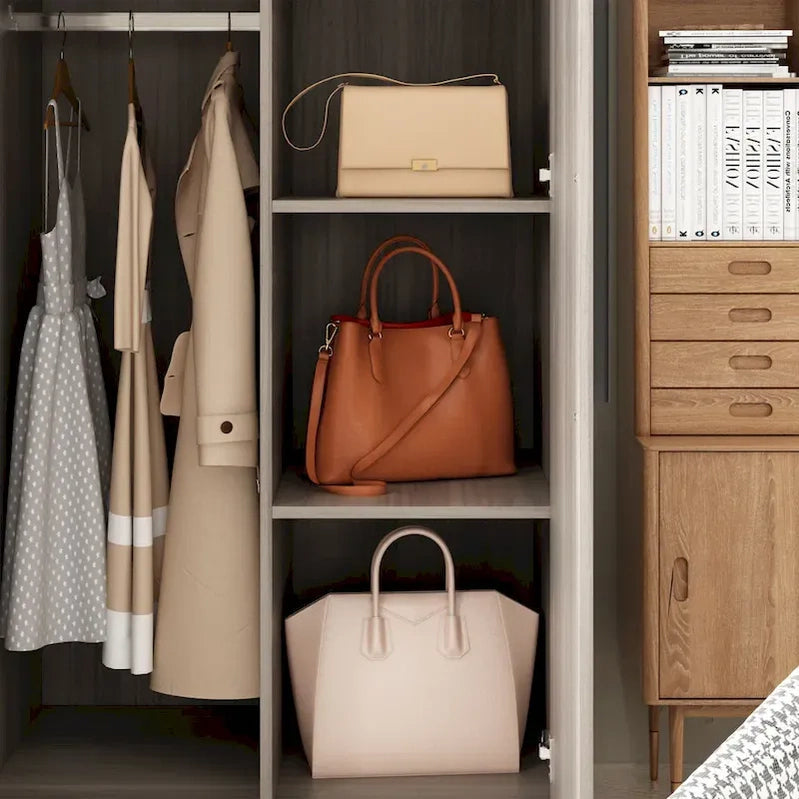 Modern Freestanding Solid Wood Wardrobe Closet With Storage Shelves