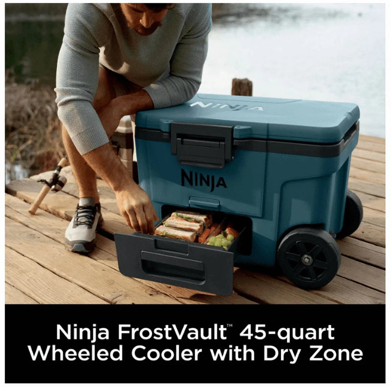 Ninja, Cooler, FrostVault 45QT Cooler With Wheels, Insulated With Temp Dry Storage Drawer, Keeps Ice Cold For Days, For The Beach, Camping, FB245AOB
