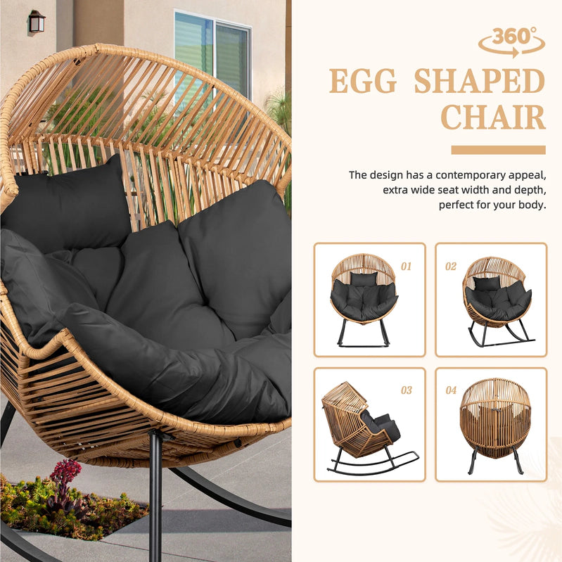 Walsunny Egg Chairs Outdoor Patio Wicker Oversized Egg Shell Lounger Lawn Chair With Cushion For Indoor Outside Porch Balcony Backyard