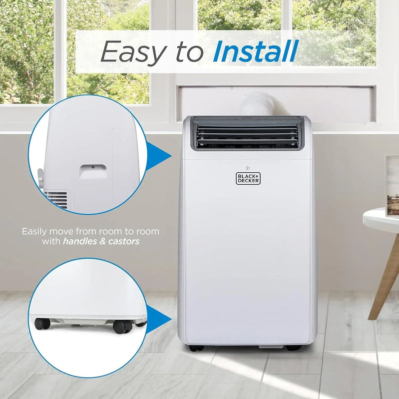 Black Plus Decker 10,000 BTU Portable Air Conditioner For Rooms Up To 450 Sq With Remote Control