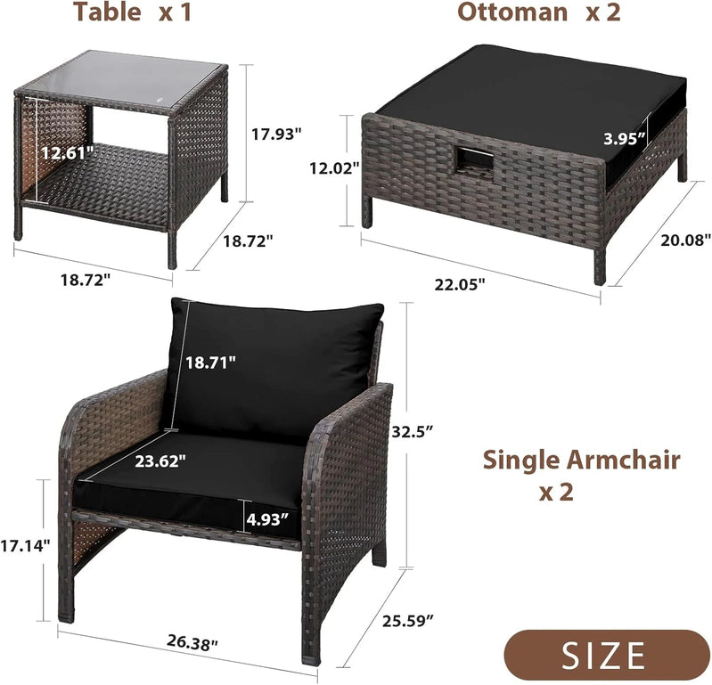 Leveleve Balcony Furniture 5 Piece Patio Conversation Set