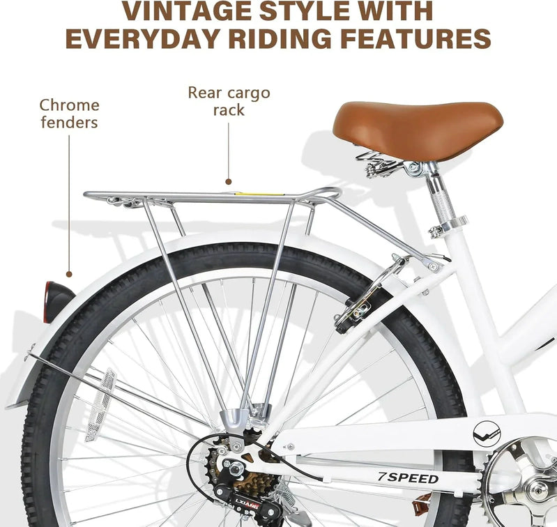 Weize Beach Cruiser Bike 26 In. Commuter Bicycle For Adult Men And Women 7-Speed/High-Carbon