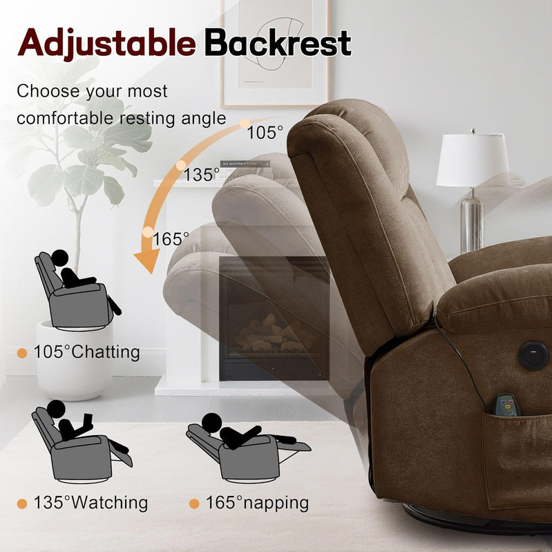 Rocker Recliner Glider Recliner Chairs For Adults 360 Degree Swivel Rocking Chair