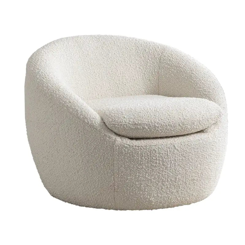 Swivel Barrel Chair, 360 Degree Rotation, Boucle Fabric