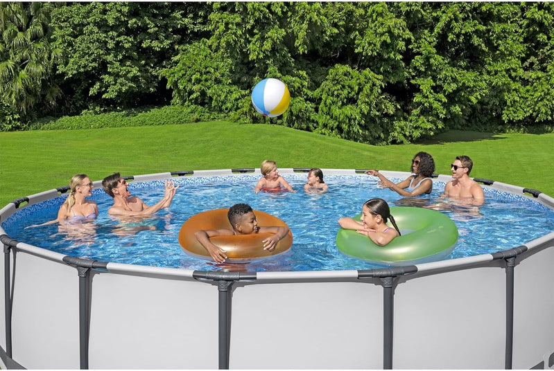 Steel Pro MAX 14 Ft. x 48 In. Round Metal Frame Above Ground Outdoor Swimming Pool Set With 1,000 Filter Pump, Ladder, And Cover, Gray