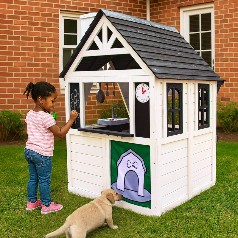 Coclub Outdoor Playhouse For Kids Ages 4-8, Wooden Play House With Doorbell, Phone, Kitchen Toys, Outdoor Kids Play Equipment, Casa Para Ni As