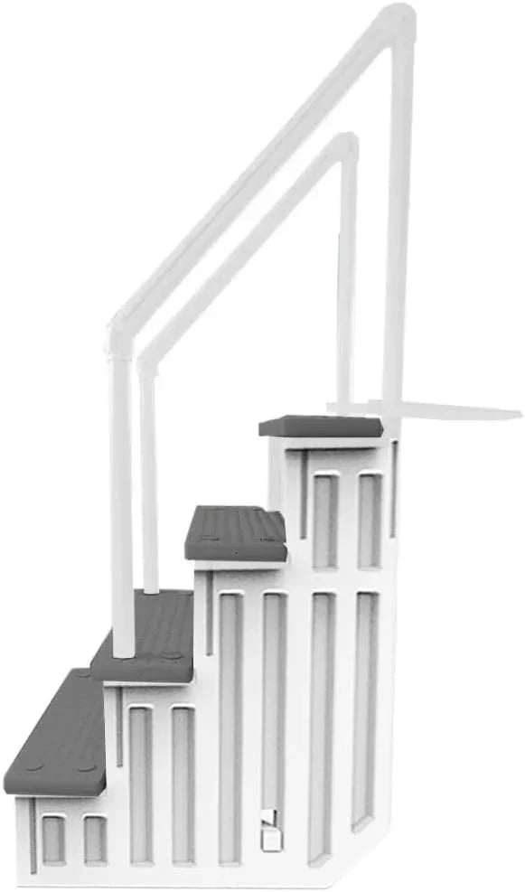 Non-Slip Entry Steps For Pools, Grey, For Above-Ground Pools, Can Be Installed On Terraces With A Height Of 122 To 137 Cm, Load Capacity Up To 136 Kg