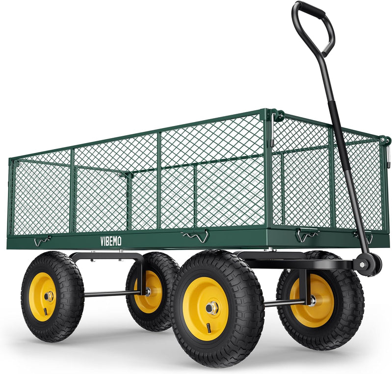 Steel Garden Cart, 2-in-1 1400 Lbs Heavy Duty Utility Wagon, With Removable Mesh Sides To Convert Into Flatbed