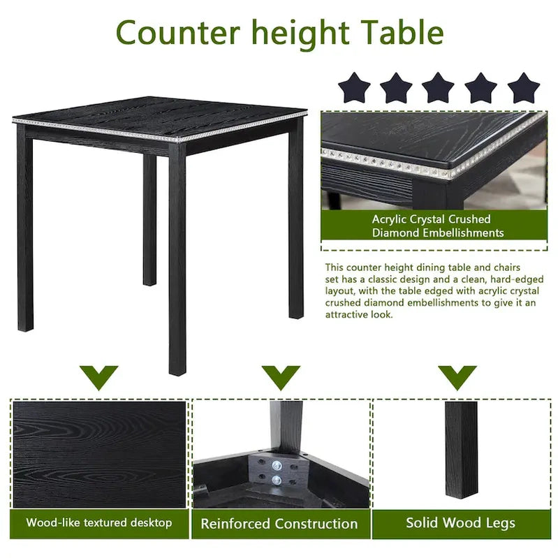 Modern 5-Piece Dining Set With Square Counter Height Table And 4 Upholstered Chairs