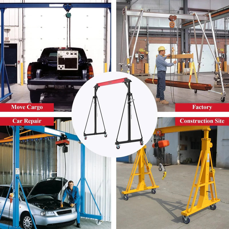 1-ton Gantry Crane, Adjustable, 2200 Lbs Lifting Capacity, Height Adjustable 96.5 In.-143.7 In, Portable Hoist For Factory, Construction Site