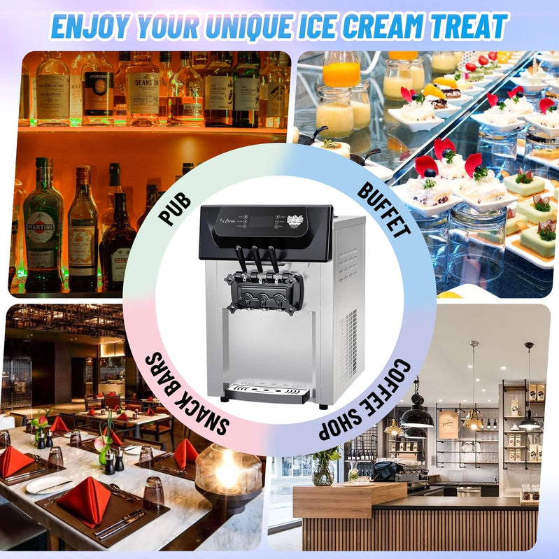 Garvee 2200W Commercial Ice Cream Machine, 3 Flavor Soft Serve Ice Cream Machine, 5.3-7.4 Gal/Hr, With LCD Touch Screen, Automatic Cleaning