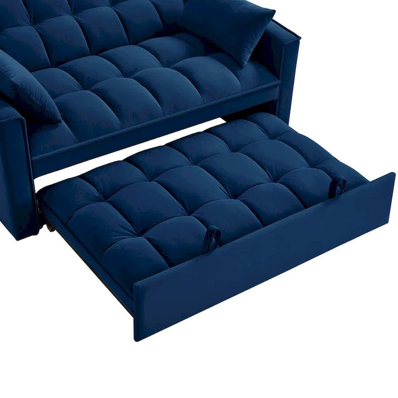 4 in1 Loveseat Sofa Bed With Armrests And Storage Pockets, Multi-Function Tufted Pull-Out Sofa Bed With Adjustable Backrest