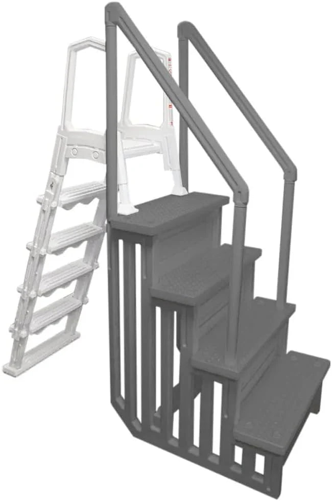 Select Anti-Slip in-Pool Steps, Gray, For Above Ground Swimming Pools, Can Mount To Decks 48 In. To 54 In. H, Safety Stairs Capacity Up To 300 Lbs