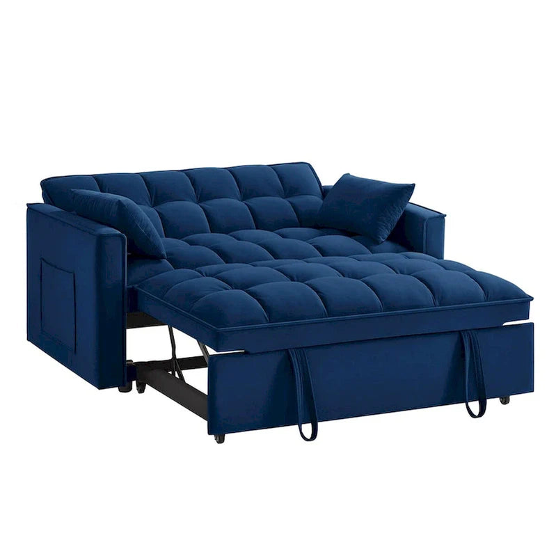 4 in1 Loveseat Sofa Bed With Armrests And Storage Pockets, Multi-Function Tufted Pull-Out Sofa Bed With Adjustable Backrest
