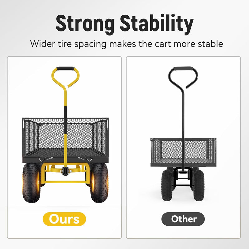 Steel Garden Cart, 2-in-1 1400 Lbs Heavy Duty Utility Wagon, With Removable Mesh Sides To Convert Into Flatbed