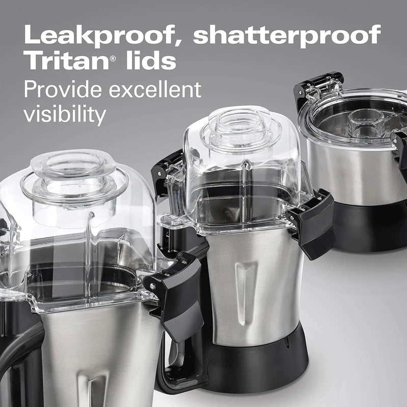 Hamilton Beach Professional 4-in-1 Juicer Mixer Grinder, Commercial-Grade 1400 Watt Motor, 120V, 3 Leakproof Jars, For Wet And Dry Spices, 58770